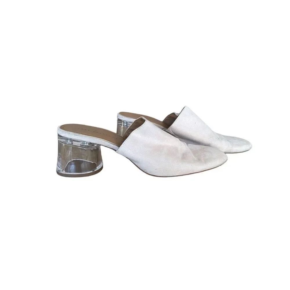 Zara Womens Pink Faux Suede Slip On Almond Toe Clear Block Heel Mule Size 40